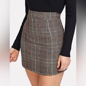 SHEIN Plaid Zip Back Bodycon Mini Skirt Gray & Orange